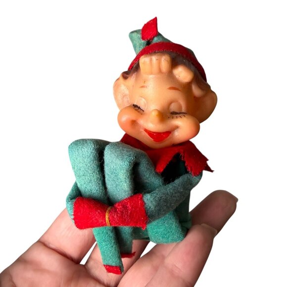 Vtg Green Red Knee Hugger Christmas Elf Pixie RARE EYES CLOSED - Picture 2 of 13